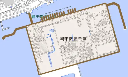 網干区網干浜とその周辺の地図。町の範囲を重ねている