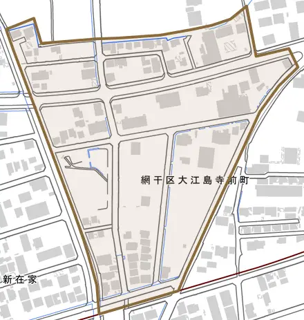 網干区大江島寺前町とその周辺の地図。町の範囲を重ねている