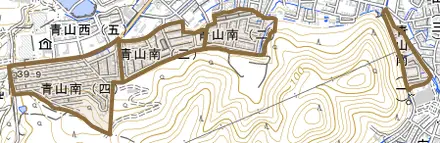 青山南とその周辺の地図。町の範囲を重ねている