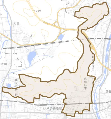 広畑区才とその周辺の地図。町の範囲を重ねている