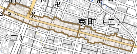 市川橋通とその周辺の地図。町の範囲を重ねている