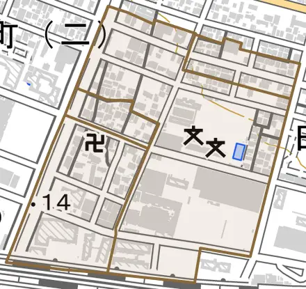 市之郷町とその周辺の地図。町の範囲を重ねている