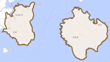 家島町宮とその周辺の地図。町の範囲を重ねている
