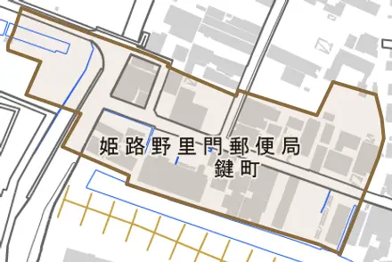 鍵町とその周辺の地図。町の範囲を重ねている