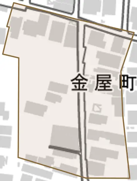 金屋町とその周辺の地図。町の範囲を重ねている