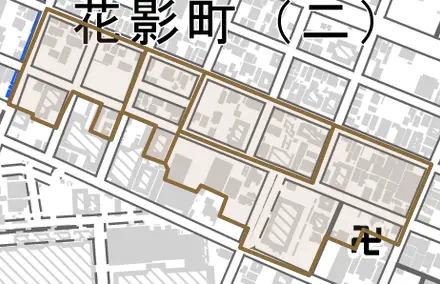 神田町とその周辺の地図。町の範囲を重ねている