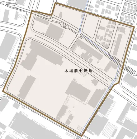木場前七反町とその周辺の地図。町の範囲を重ねている
