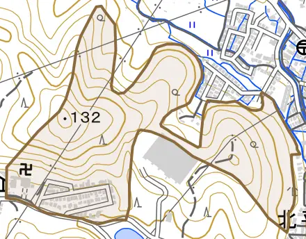 北平野台町とその周辺の地図。町の範囲を重ねている