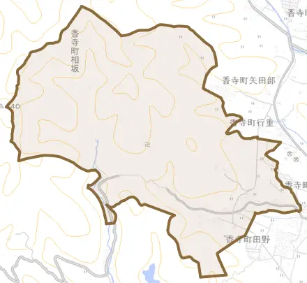 香寺町相坂とその周辺の地図。町の範囲を重ねている