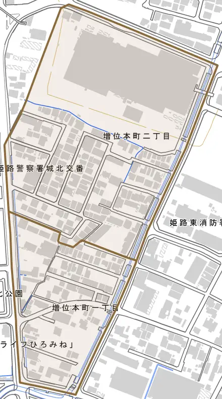 増位本町とその周辺の地図。町の範囲を重ねている