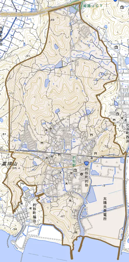 的形町的形とその周辺の地図。町の範囲を重ねている