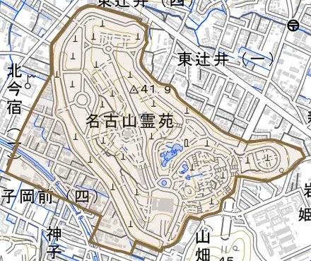 名古山町とその周辺の地図。町の範囲を重ねている