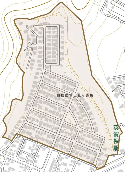 飾磨区富士見ケ丘町とその周辺の地図。町の範囲を重ねている