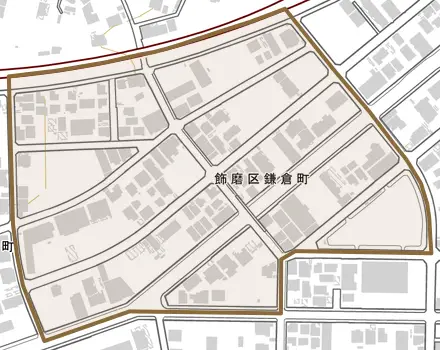 飾磨区鎌倉町とその周辺の地図。町の範囲を重ねている