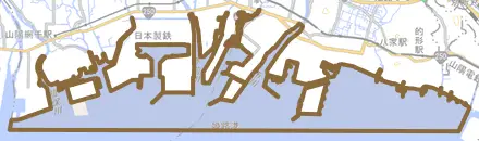 飾磨区須加とその周辺の地図。町の範囲を重ねている