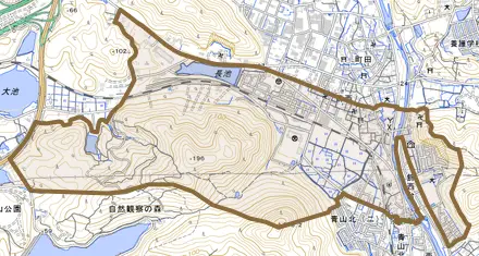 飾西とその周辺の地図。町の範囲を重ねている