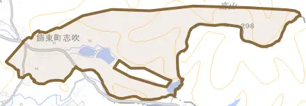 飾東町志吹とその周辺の地図。町の範囲を重ねている