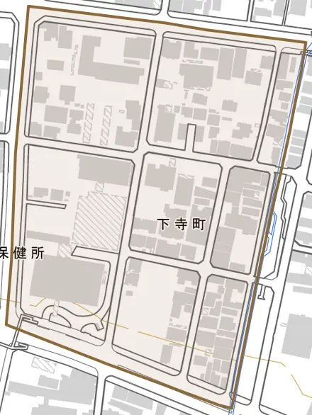 下寺町とその周辺の地図。町の範囲を重ねている