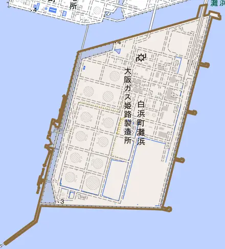 白浜町灘浜とその周辺の地図。町の範囲を重ねている