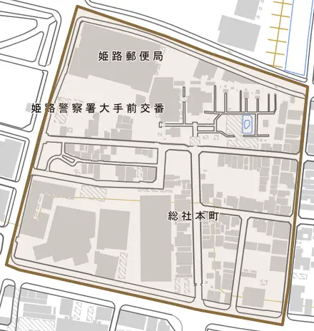 総社本町とその周辺の地図。町の範囲を重ねている