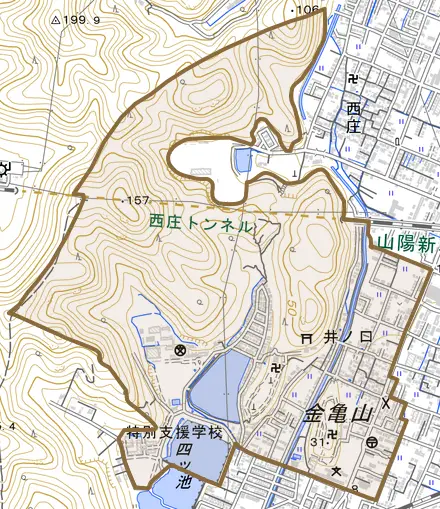 井ノ口とその周辺の地図。町の範囲を重ねている