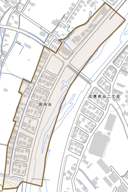 田井台とその周辺の地図。町の範囲を重ねている