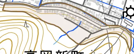 高岡新町とその周辺の地図。町の範囲を重ねている