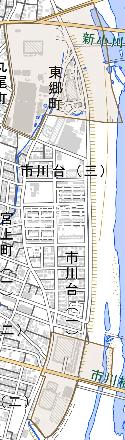 東郷町とその周辺の地図。町の範囲を重ねている
