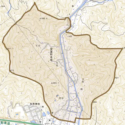 安富町名坂とその周辺の地図。町の範囲を重ねている