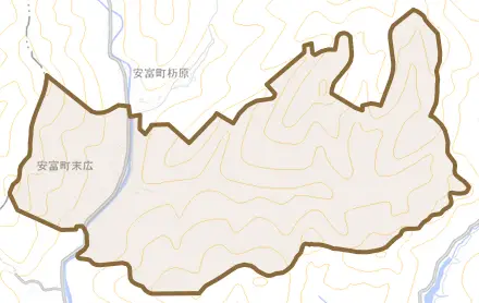 安富町末広とその周辺の地図。町の範囲を重ねている