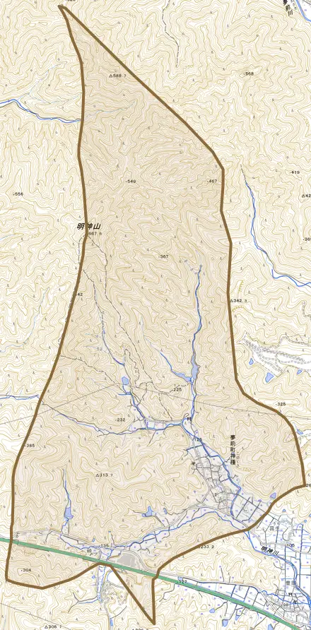 夢前町神種とその周辺の地図。町の範囲を重ねている