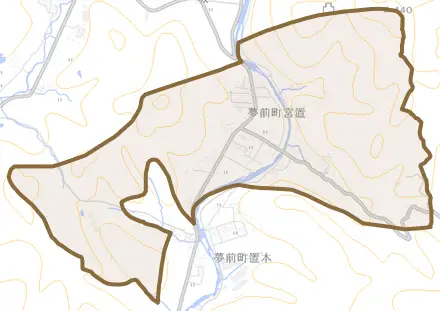 夢前町宮置とその周辺の地図。町の範囲を重ねている