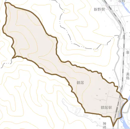 鶴居とその周辺の地図。町の範囲を重ねている