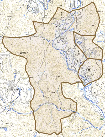 木津とその周辺の地図。町の範囲を重ねている