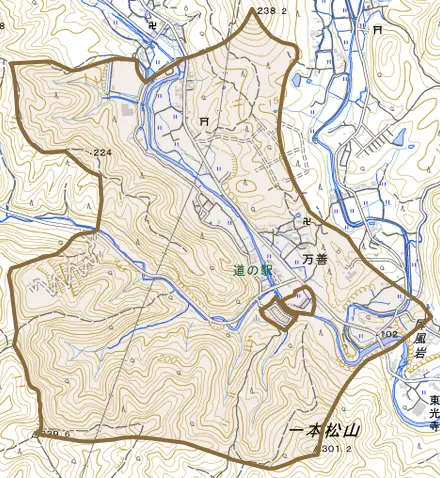 万善とその周辺の地図。町の範囲を重ねている