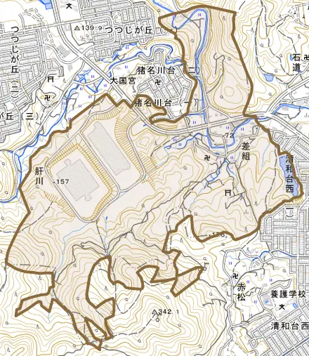 差組とその周辺の地図。町の範囲を重ねている