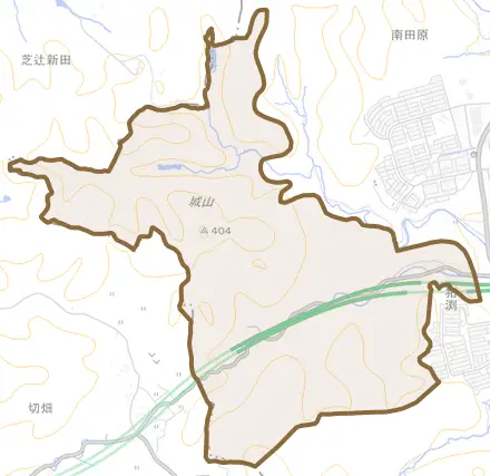 猪渕とその周辺の地図。町の範囲を重ねている