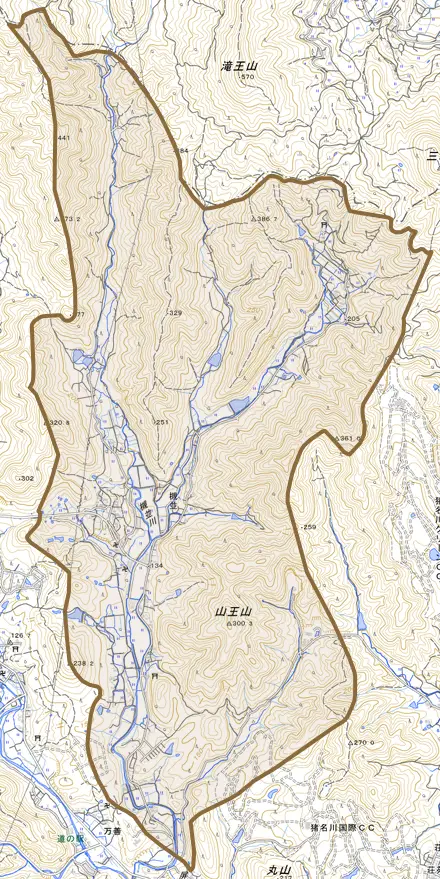 槻並とその周辺の地図。町の範囲を重ねている