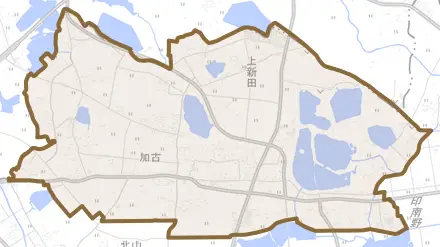 加古とその周辺の地図。町の範囲を重ねている
