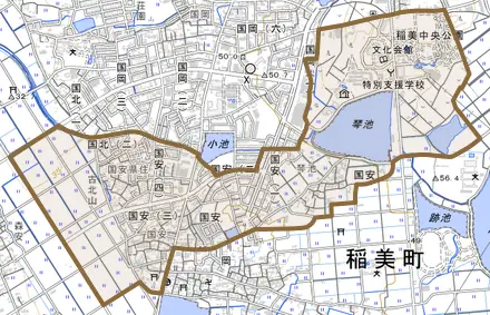 国安とその周辺の地図。町の範囲を重ねている