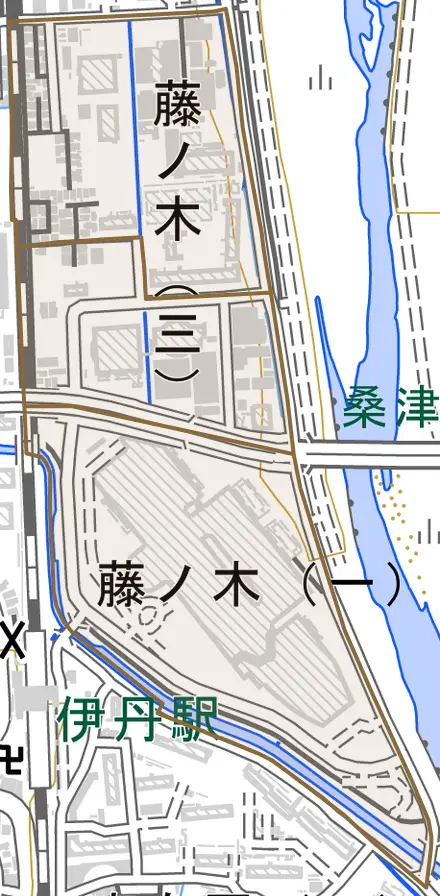 藤ノ木とその周辺の地図。町の範囲を重ねている