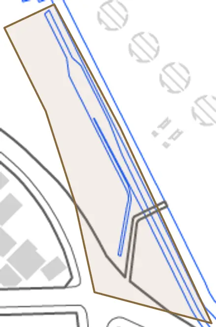 西桑津とその周辺の地図。町の範囲を重ねている