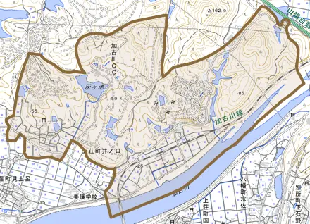 上荘町井ノ口とその周辺の地図。町の範囲を重ねている