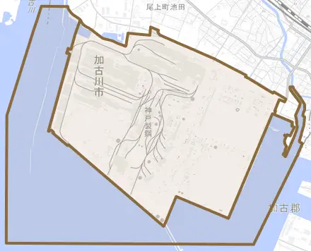 金沢町とその周辺の地図。町の範囲を重ねている