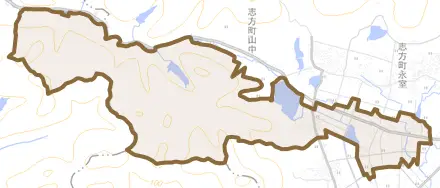 志方町原とその周辺の地図。町の範囲を重ねている