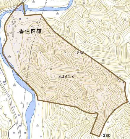 香住区藤とその周辺の地図。町の範囲を重ねている