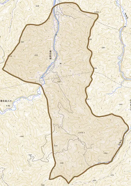 香住区畑とその周辺の地図。町の範囲を重ねている