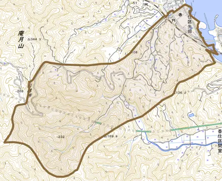香住区矢田とその周辺の地図。町の範囲を重ねている