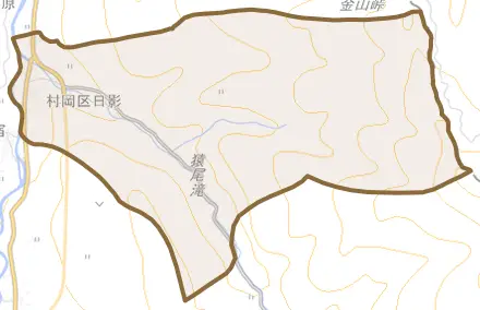 村岡区日影とその周辺の地図。町の範囲を重ねている