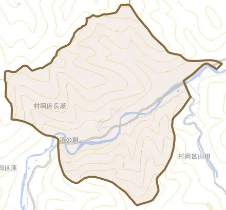 村岡区長瀬とその周辺の地図。町の範囲を重ねている